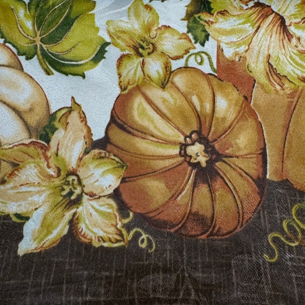 Harvest Pumpkin Damask Tablecloth 50x70 Autumn Thanksgiving Floral Decor Cream
